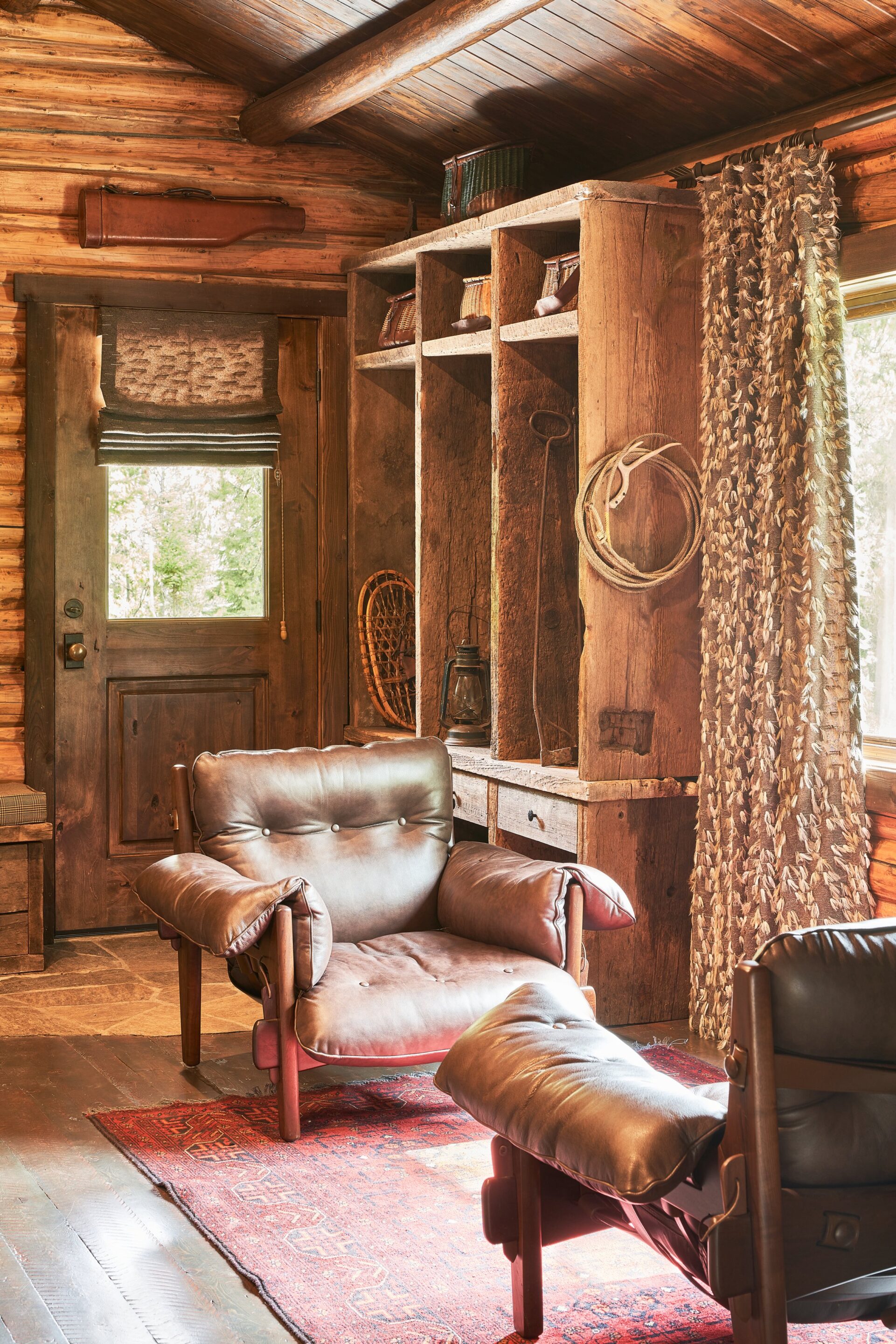 Sitting area in warm, wood home