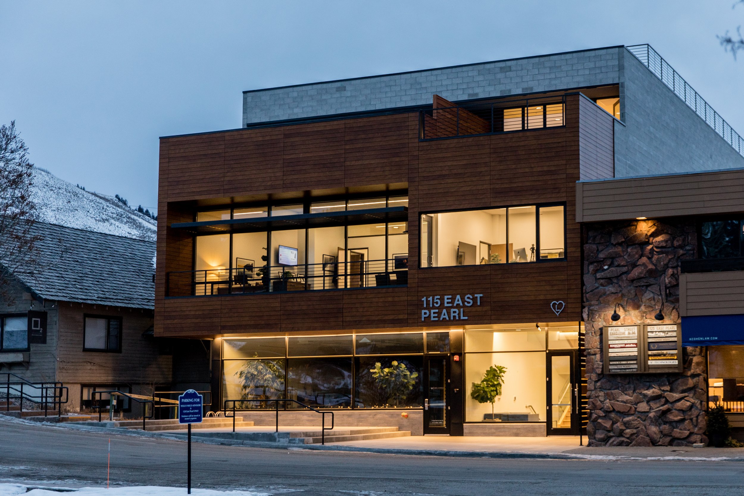 Big Mountain office exterior in the evening