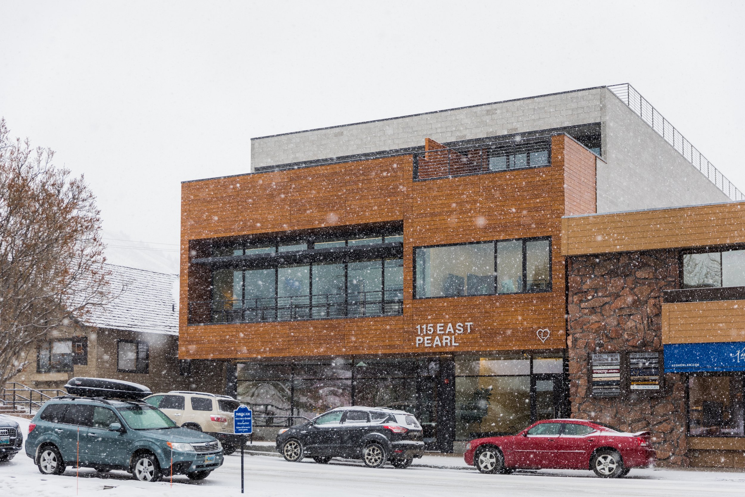 Building in the snowfall 