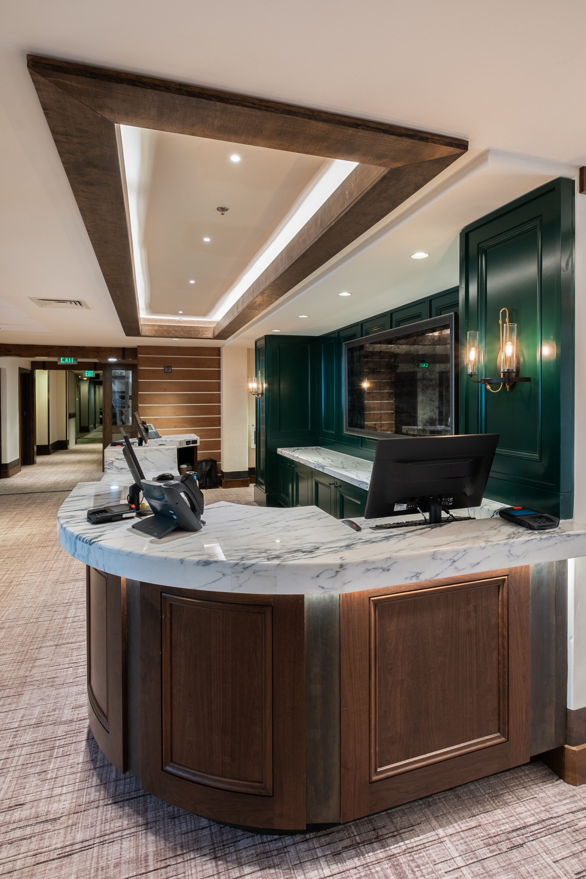 Reception desk in the Teton Mountain Lodge